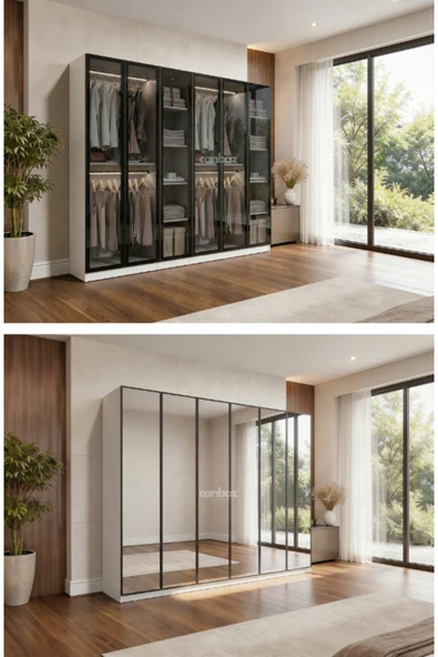 CANBAZ FURNİTURE Esla modüllü 6 cam kapaklı %100 MDF (KURULUM DAHİL) ürün görseli 1