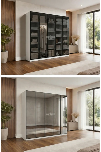 CANBAZ FURNİTURE Esla modüllü 5 cam kapaklı %100 MDF (KURULUM DAHİL) ürün görseli 1