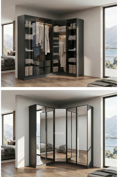 CANBAZ FURNİTURE Esla modüllü köşe 5 cam kapaklı %100 MDF (KURULUM DAHİL) ürün görseli 1