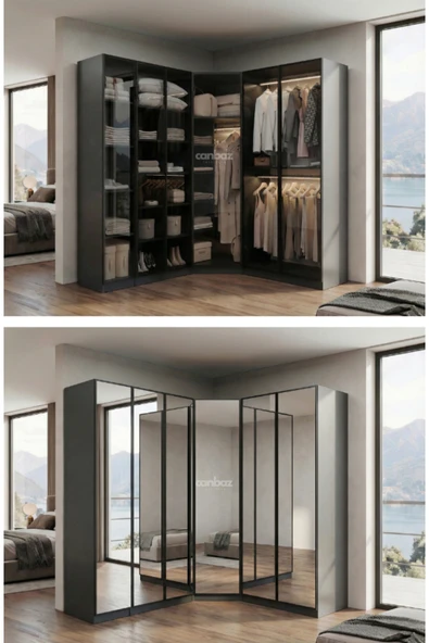 CANBAZ FURNİTURE Esla modüllü köşe 6 cam kapaklı %100 MDF (KURULUM DAHİL) ürün görseli 1