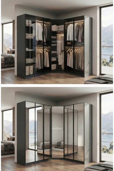 CANBAZ FURNİTURE Esla modüllü köşe 6 cam kapaklı %100 MDF (KURULUM DAHİL) ürün görseli 1