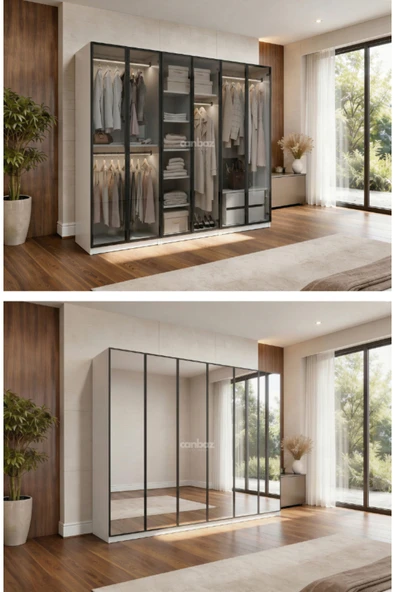 CANBAZ FURNİTURE Esla modüllü 6 cam kapaklı %100 MDF (KURULUM DAHİL) ürün görseli 1