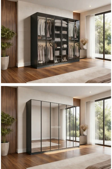CANBAZ FURNİTURE Esla modüllü 6 cam kapaklı %100 MDF (KURULUM DAHİL) ürün görseli 1