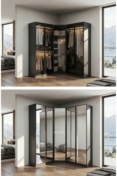 CANBAZ FURNİTURE Esla modüllü köşe 5 cam kapaklı % 100 MDF (KURULUM DAHİL) ürün görseli 1