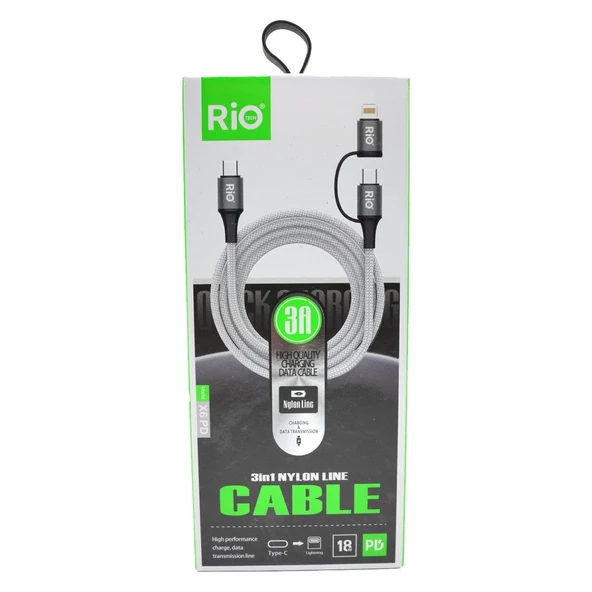3 in 1 Şarj ve Data Kablosu Nylon Örgü Kaplama Hızlı Type-C Lightning Micro ürün görseli 1