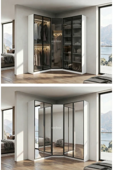 CANBAZ FURNİTURE Esla modüllü köşe 5 cam kapaklı %100 MDF (KURULUMLU ürün görseli 1