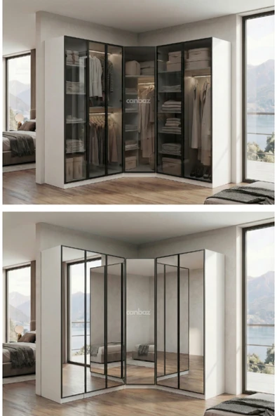 CANBAZ FURNİTURE Esla modüllü köşe 6 cam kapaklı %100 MDF(KURULUM DAHİL) ürün görseli 1