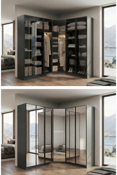 CANBAZ FURNİTURE Esla modüllü köşe 6 cam kapaklı %100 MDF (KURULUM DAHİL) ürün görseli 1