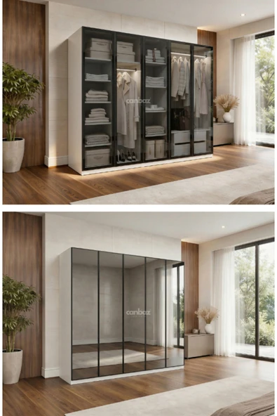 CANBAZ FURNİTURE Esla modüllü 5 cam kapaklı %100 MDF (KURULUM DAHİL) ürün görseli 1