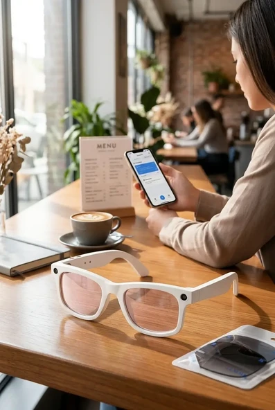 Beyaz AI Akıllı Gözlük No 04 Kameralı Bluetooth Birinci Şahıs Çekim Kamera Mikrofon ve Hoparlörlü ürün görseli 1