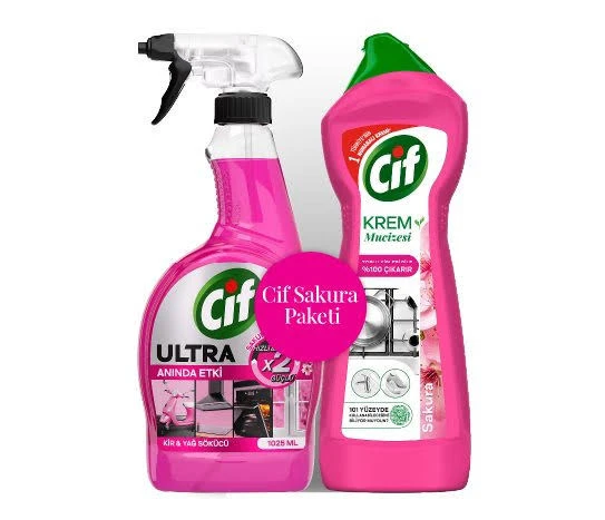 ŞeyliŞeyler - Cif Sakura Paketi Krem Mucizesi 750 ml + Ultra Hızlı Sprey 1025 ml İkili Set ürün görseli 1