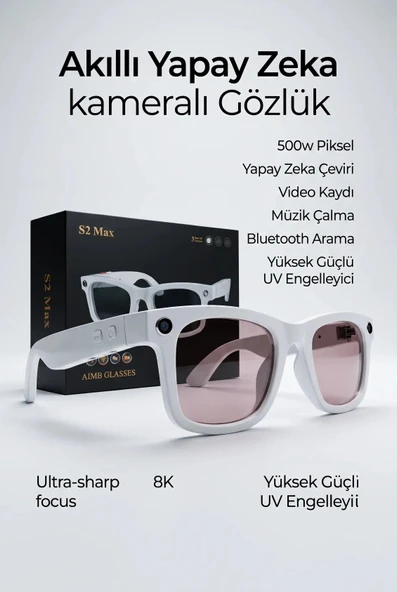 Beyaz Akıllı Gözlük Fotoğraf Video Ses Kaydı Kablosuz Modern Premium Tasarım ürün görseli 1
