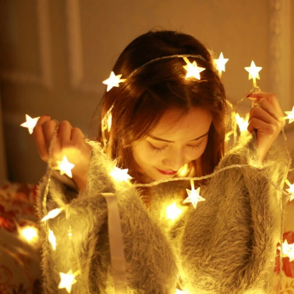 YÜKSEK KALİTE 5 METRE GÜN IŞIĞI YILDIZ LED IŞIK SABİT YANAR 20 LED LAMBALI FİŞLİ NOEL YILBAŞI IŞIĞI ürün görseli 1
