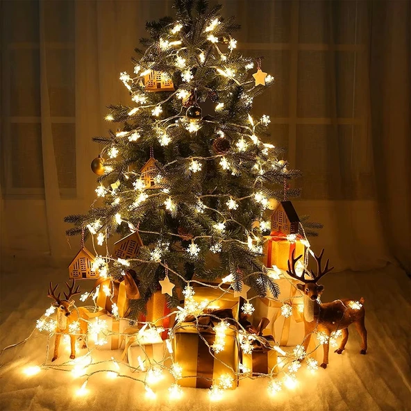 YÜKSEK KALİTE 5 METRE GÜN IŞIĞI KAR TANESİ LED IŞIK SABİT YANAR 20 LEDLİ FİŞLİ NOEL YILBAŞI IŞIĞI ürün görseli 1