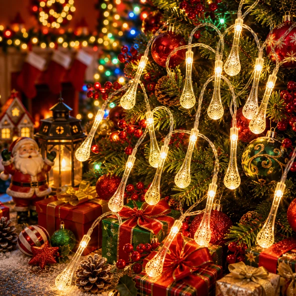 YÜKSEK KALİTE PROFESYONEL SU DAMLASI GÜN IŞIĞI LED IŞIK 7 METRE 49LED 220V EKLEMELİ NOEL AĞACI IŞIĞI ürün görseli 1