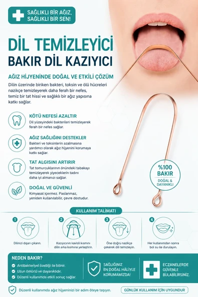 Bakır Dil Temizleme Aparatı – Dil Temizleyici – Ağız Bakım Aparatı – Dil Kazıyıcı – Metal Dil Temizleme Ekipmanı ürün görseli 1
