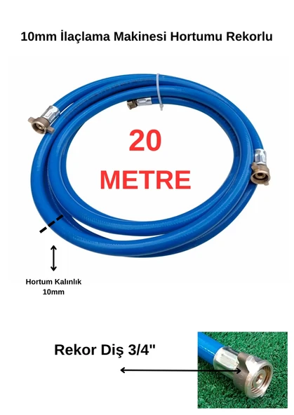 Rekorlu Basınçlı ilaçlama Hortumu -1/2" (yarım parmak) Dişli - 20 METRE - Hortum 3/8" 10mm (Yüksek Kalite)-(90 Bar) ürün görseli 1