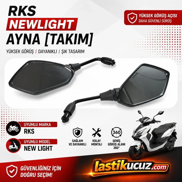 RKS New Light Motosiklet Ayna Takımı Sağ Sol Dikiz Aynası Scooter Aynası Orijinal Uyumlu Siyah ürün görseli 1