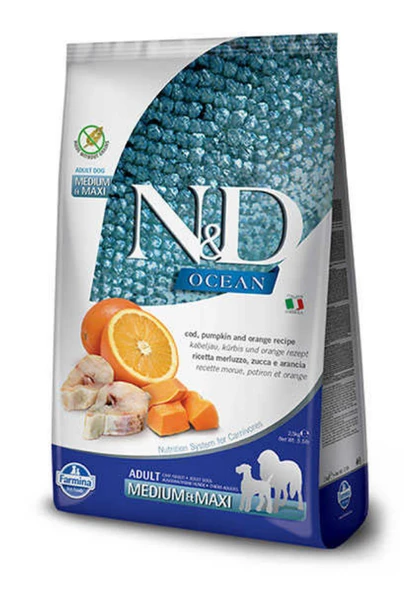 N&D Ocean Tahılsız Balkabaklı Portakallı Ve Morina Balıklı Yetişkin Köpek Maması 12 Kg ürün görseli 1