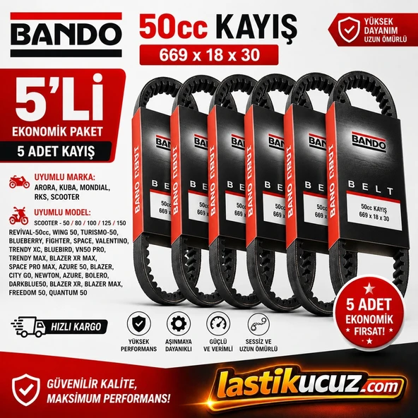 BANDO 50cc Scooter Varyatör Kayışı 669x18x30 Arora Kuba Mondial RKS 50 80 100 125 150 Uyumlu 5'Lİ SET ürün görseli 1