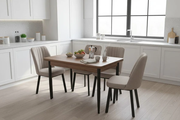 EFE MOBİLYA T-6026 KEMENÇE MDF 70X120 KAREGOLD KREM SANDALYE 4 KİŞİLİK MUTFAK MASA TAKIMI ürün görseli 1