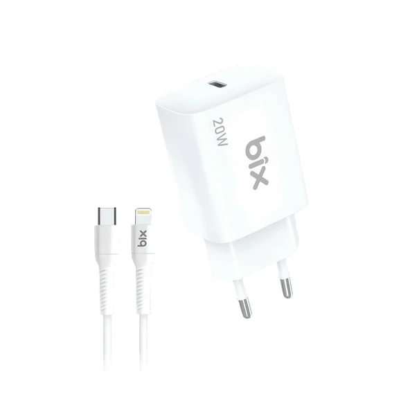 Bix BXL22W 20W USB-C Hızlı Şarj Adaptörü ve 5A Type-C to Lightning 1m Kablo Set ürün görseli 1