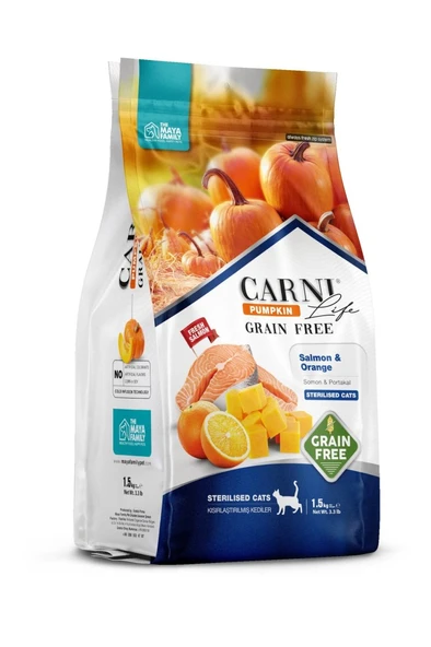 Carni Life Tahılsız Pumpkin Adult Sterilised Somonlu & Portakallı Kısırlaştırılmış Yetişkin Kedi Maması 1,5 Kg ürün görseli 1