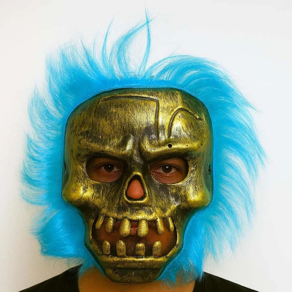 Wild Skull - Bakır Kafatası Turkuaz Saçlı İskelet Maske ürün görseli 1
