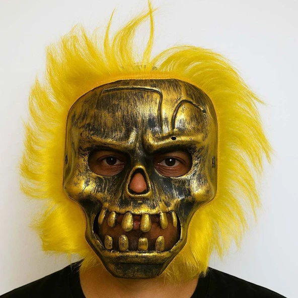 Wild Skull - Bakır Kafatası Sarı Saçlı İskelet Maske ürün görseli 1