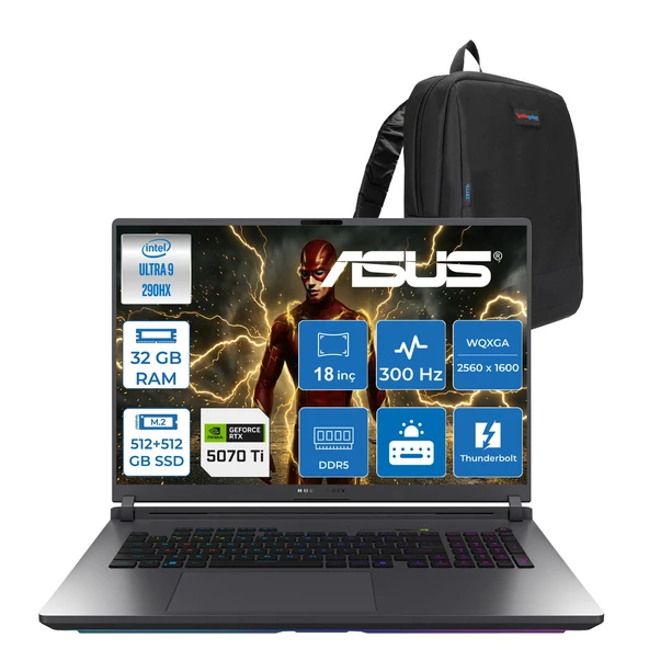 Asus Rog Strix G18 G815LR Intel Ultra 9 290HX Plus Aı 32GB Ddr5 512GB SSD+512GB 12GB/RTX5070Tİ 140W 18-Inch 2.5k (2560 x 1600, Wqxga 300Hz  Freedos Gaming Laptop WTT362F10+ZETTAÇANTA ürün görseli 1