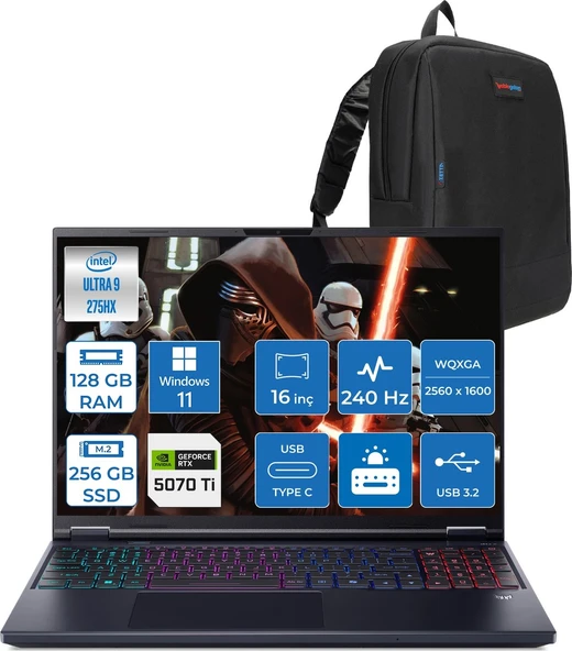 Acer Predator Helıos Neo 16 Aı Core™ Ultra 9 275HX 128GB Ddr5 256GB SSD 12GB/RTX5070Tİ/170W Gddr7 16INÇ Qhd+ 2560 x 1600 240Hz IPS WIN11HOME Gaming BILG.NHQX2EY002H26128G + Zettaçanta ürün görseli 1