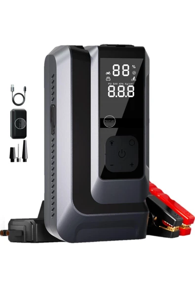18000MAH Kompresörlü Akü Takviye Cihazı 1200 Amper 4’ü 1 Arada Jump Starter ürün görseli 1