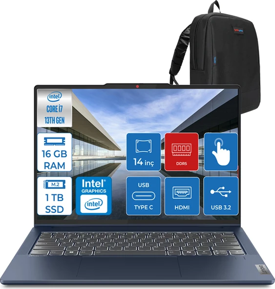 Lenovo Ideapad Slim 5 Intel Core I7 13620H 16GB Lpddr5 1tb SSD WIN11HOME 14" OLED Wuxga IPS Dokunmatik Bilgisayar ID83KX003TTRH02 + Zettaçanta ürün görseli 1