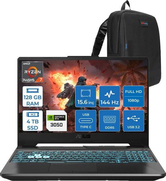 Asus Tuf Gaming A15 – FA506NCG Amd Ryzen 7-7445HS 128GB Ddr5 4tb SSD Rtx 3050/4GB 75W 15.6 Inç Full Hd 144Hz Ips-Level Freedos Gaming Bilgisayar HN206AF40+ZETTAÇANTA ürün görseli 1