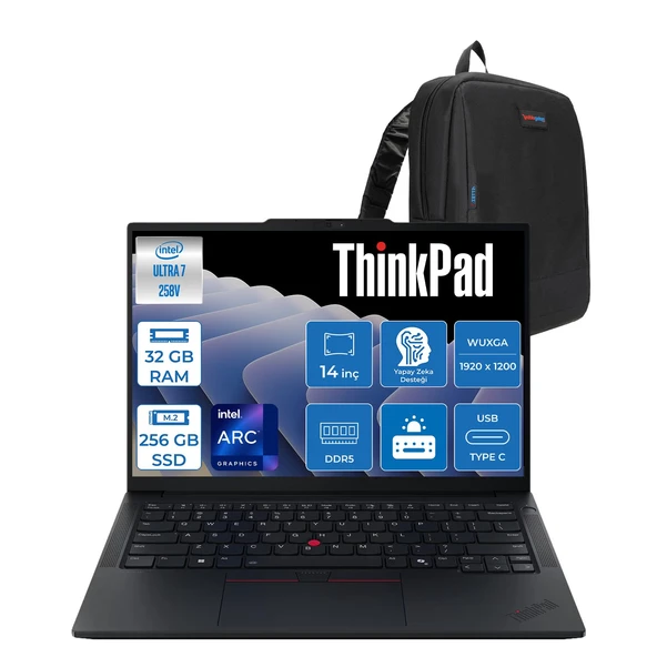 Lenovo Thinkpad E14 G7 Ultra 7 258V 32GB LPDDR5X 256GB SSD Windows 11 Home Arc Graphics 140V 14" Wuxga (1920X1200) IPS 300NITS Taşınabilir Bilgisayar T21U2005FTXH01 + Zetta Çanta ürün görseli 1