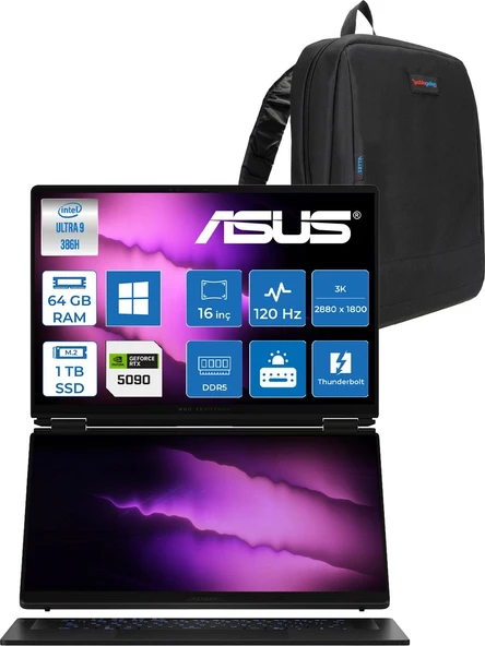Asus Rog Zephyrus Duo (2026) Intel Core Ultra 9 386H 64GB Ddr5 1tb Windows 11 Pro Geforce Rtx 5090 24GB Çift Ekran 16" Dokunmatik 3k (2880 x 1800) OLED 120Hz 0.2ms GX651AXSR051WP01 + Zetta Çanta ürün görseli 1