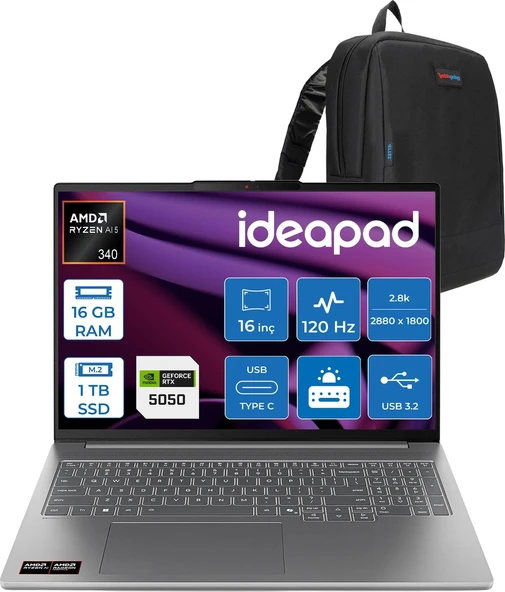 Lenovo Ideapad Pro 5 Amd Ryzen Aı 5 340 16GB 1tb SSD RTX5050/8GB 16" 2.8k (2880X1800) OLED 1100NITS 100% Dcı-P3 120Hz Freedos All In One Bilgisayar LP162AKP10F02 + Zettaçanta ürün görseli 1