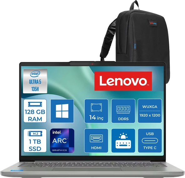 Lenovo Ideapad Slim 5 14IMH10 Intel Core Ultra 5 135H 128GB Ddr5 1tb SSD Windows 11 Home Intel Arc Graphics 14" Wuxga (1920X1200) OLED 400NITS Laptop 83V6004CTRH42 + Zetta Çanta ürün görseli 1