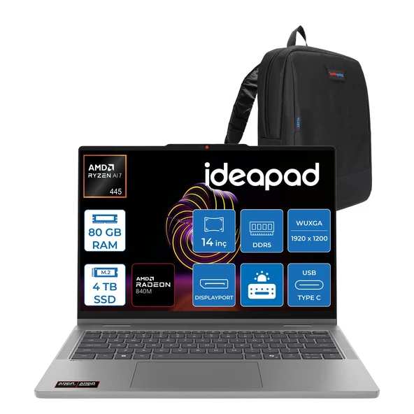 Lenovo Ideapad 5 2-In-1 14AGP11 Amd Ryzen Aı 7 445 80GB Ddr5 4tb SSD Radeon™ 840M Graphics 14" Wuxga (1920X1200) IPS 400NITS Dokunmatik Freedos Bilgisayar 83UH0049TRF30+ZETTAÇANTA ürün görseli 1
