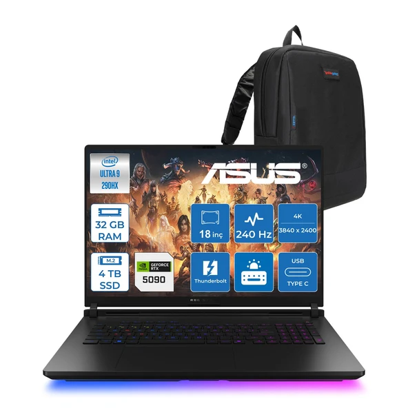 Asus Rog Strix Scar G18 G835LXG-TQ557 Intel Core Ultra 9 290HX Plus 32GB Ddr5 4tb SSD Fdos 175W RTX5090 24GB Ggdr7 18" 4K Wquxga Miniled 240Hz Gaming Laptop ROGTQ557F16 + Zettaçanta ürün görseli 1