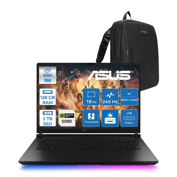 Asus Rog Strix Scar G18 G835LXG-TQ557 Intel Core Ultra 9 290HX Plus 128GB Ddr5 2tb SSD Fdos 175W RTX5090 24GB Ggdr7 18" 4K Wquxga Miniled 240Hz Gaming Laptop ROGTQ557F51 + Zettaçanta ürün görseli 1