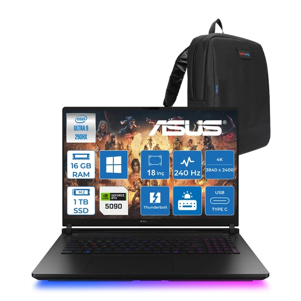 Asus Rog Strix Scar G18 G835LXG-TQ557 Intel Core Ultra 9 290HX Plus 16GB Ddr5 1tb SSD W11PRO 175W RTX5090 24GB Ggdr7 18" 4K Wquxga Miniled 240Hz Gaming Laptop ROGTQ557P02 + Zettaçanta ürün görseli 1