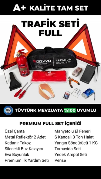 ARAÇ TRAFİK VE İLK YARDIM SETİ FULL PAKET 12 PARÇA TÜVTÜRK MEVUZATA UYGUN ürün görseli 1