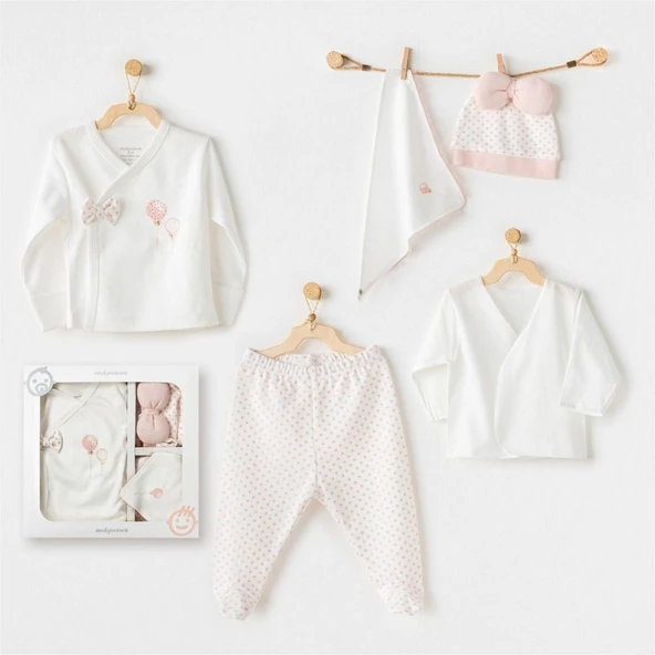 Andywawa AC25550 Newborn Set Pınk Baloons 5'Li Hastane Çıkışı Ekru ürün görseli 1