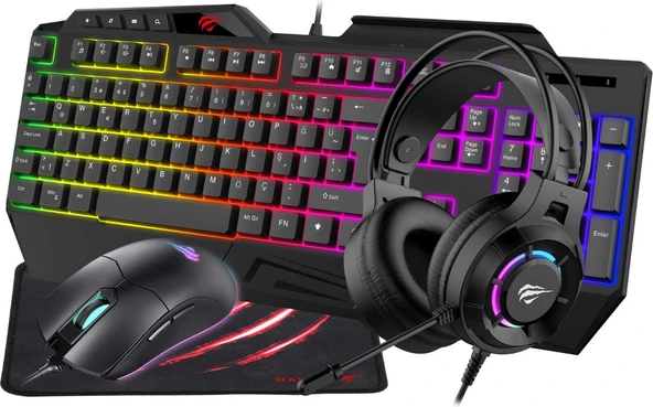 Havit Gamenote KB905CM TUR 4'lü Gaming Set Klavye, Mouse, Kulaklık, Mousepad Rainbow Aydınlatma, Türkçe Q,  Pc Uyumlu ürün görseli 1