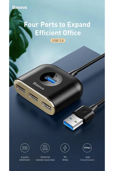 Baseus Cahub-ay01 Square Round 4in1 Usb Hub Adaptör (USB 3.0 TO USB 3.0 X 1 USB 2.0 X 3) 1 Mt ürün görseli 1