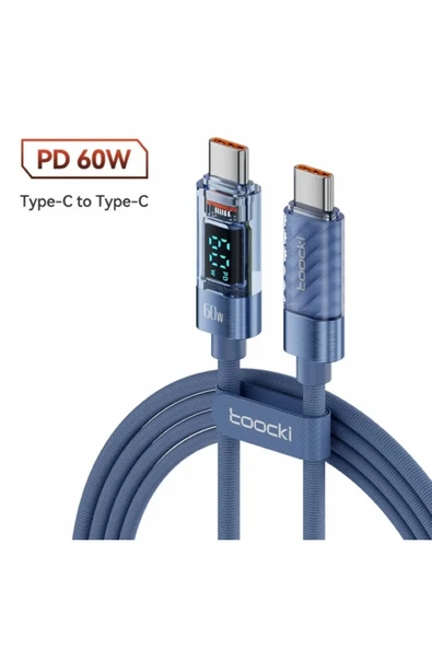Toocki 60W Dijital Göstergeli LED Ekranlı Type-C To Type-C Hızlı Şarj ve Veri Kablosu 2 M ürün görseli 1