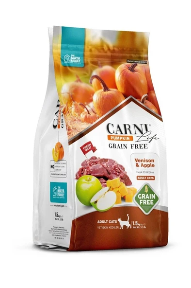 Carni Life Tahılsız Pumpkin Geyik Etli & Elmalı Yetişkin Kedi Maması 1,5 Kg ürün görseli 1
