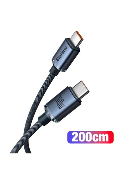 Baseus Crystal Shine 100W Type-C to Type-C 2m – MacBook, iPhone 15/16, Android, Telefon, Tablet ve ürün görseli 1