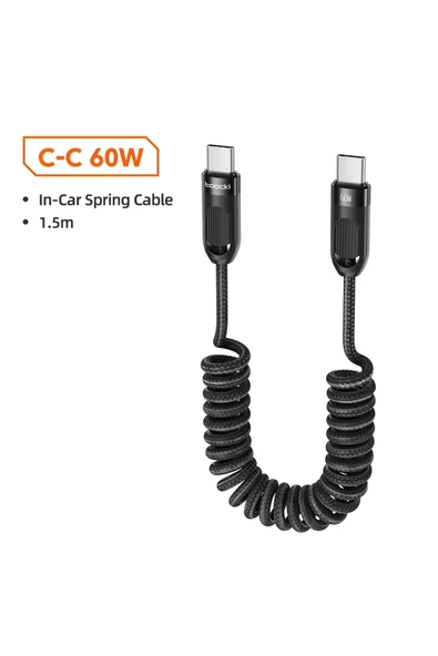 Toocki 60W Type-C To Type-C Hızlı Şarj ve Veri Kablosu - 1.5m Spiralli Uzayabilen Dayanıklı Örgü Tasarım ürün görseli 1